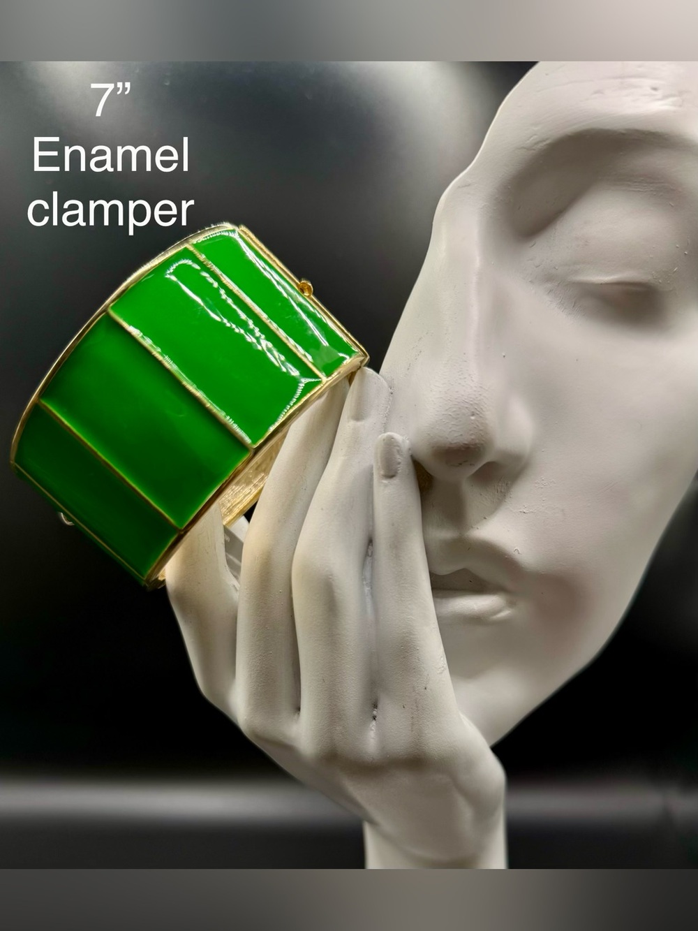 Green Enamel Cuff Bracelet - Gold Accent